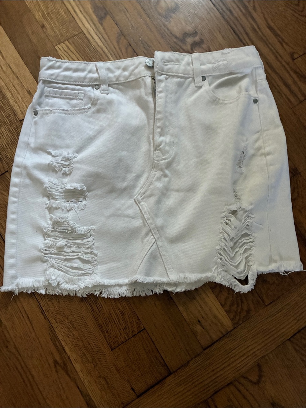 PacSun White Distressed Denim Mini Skirt